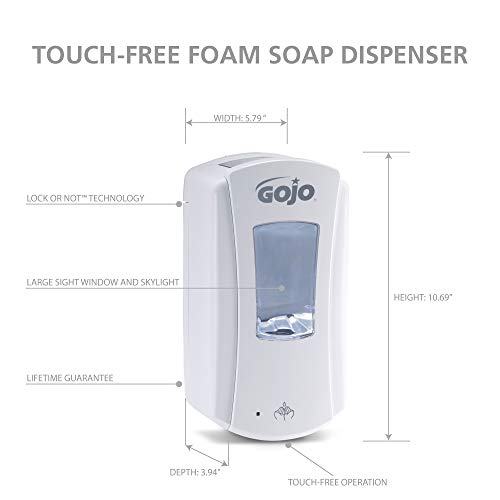 GOJO LTX-12 Touch-Free Foam Hand Soap Dispenser, White, for 1200 mL GOJO LTX-12 Hand Soap Refills (Pack of 1) - 1980-01 - Image 5