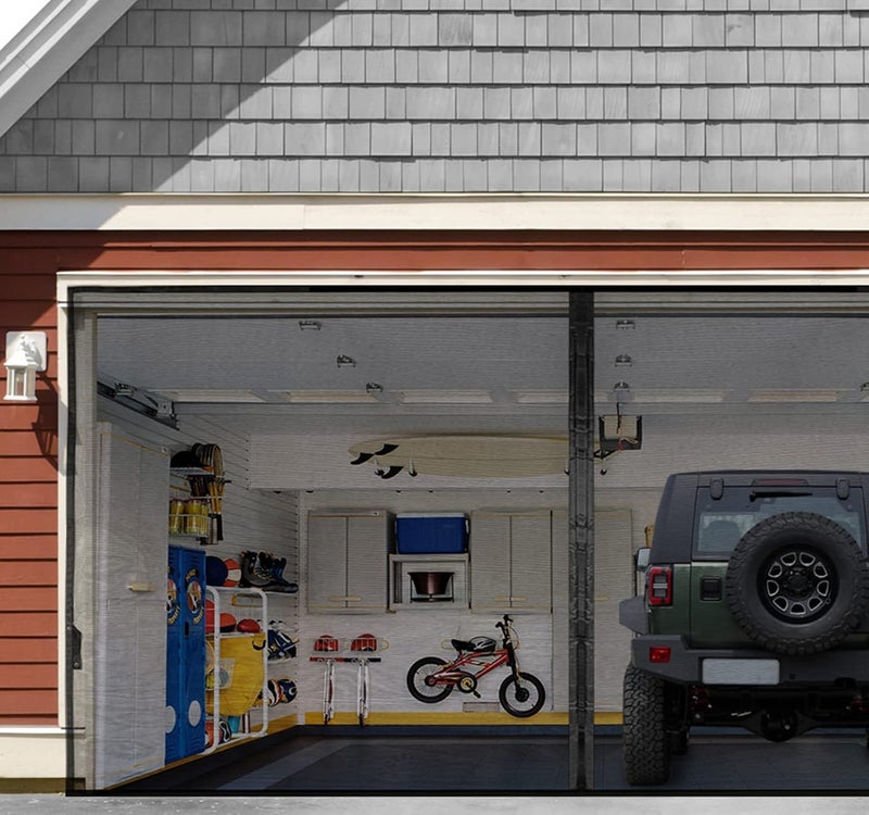 FEGO Garage Door Screen For 1 Car 12x8FT, Magnetic Screen Garage with Retractable Fiberglass Mesh and Heavy Duty Weighted Bottom, Easy Assembly & Pass, Hands Free Screen Door w/ 44 Magnets for Garage/Patio - Image 1