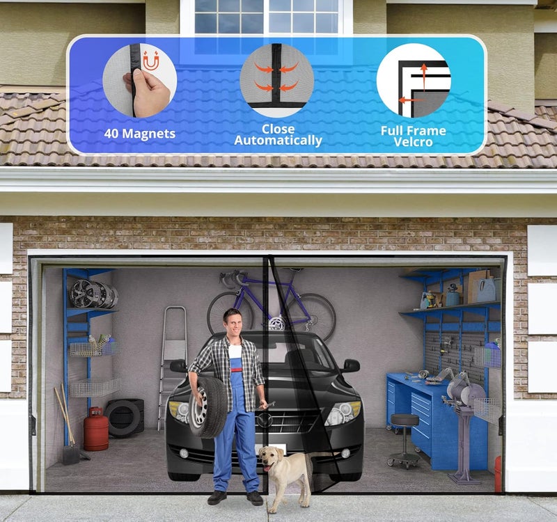 FEGO Garage Door Screen For 1 Car 12x8FT, Magnetic Screen Garage with Retractable Fiberglass Mesh and Heavy Duty Weighted Bottom, Easy Assembly & Pass, Hands Free Screen Door w/ 44 Magnets for Garage/Patio - Image 3