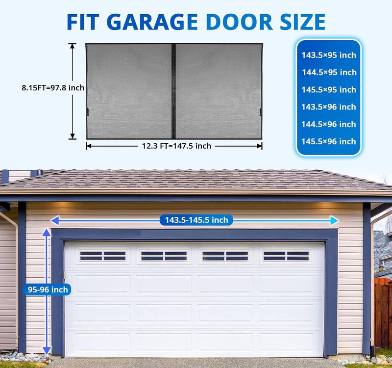 FEGO Garage Door Screen For 1 Car 12x8FT, Magnetic Screen Garage with Retractable Fiberglass Mesh and Heavy Duty Weighted Bottom, Easy Assembly & Pass, Hands Free Screen Door w/ 44 Magnets for Garage/Patio - Image 2