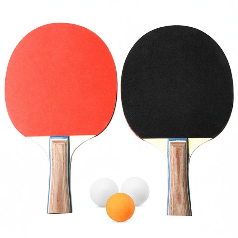 Leijiaer Table Tennis Rackets 2 Pack With 3 Ping Pong Balls - Durable Wood Handles Soft Spongy Rubber Surfaces for Home School Sports Club Fun Play - Image 1