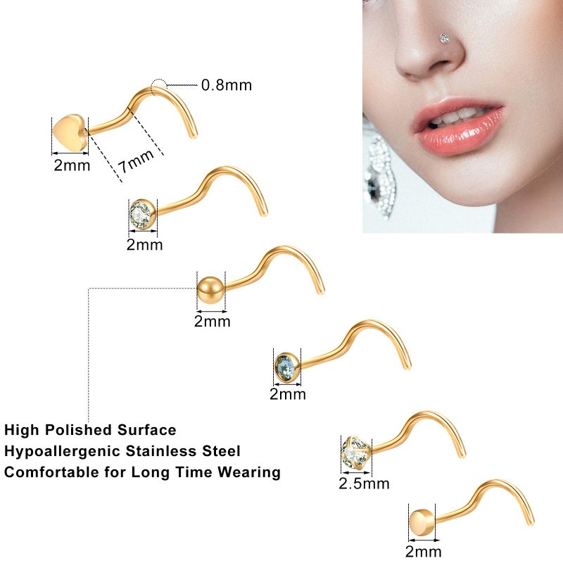 ONESING 36 Pcs Nose Rings for Women Nose Piercings Jewelry Nose Studs 20G Nose Rings Hoop Gold Screw Stainless Steel for Women Men - Image 2