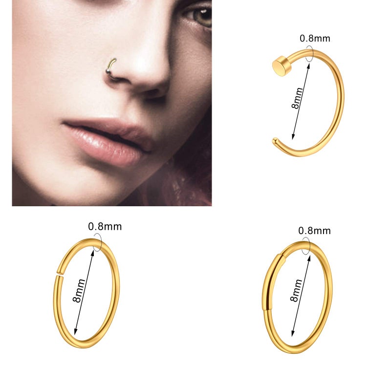 ONESING 36 Pcs Nose Rings for Women Nose Piercings Jewelry Nose Studs 20G Nose Rings Hoop Gold Screw Stainless Steel for Women Men - Image 4