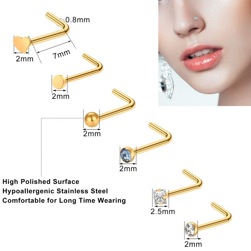 ONESING 36 Pcs Nose Rings for Women Nose Piercings Jewelry Nose Studs 20G Nose Rings Hoop Gold Screw Stainless Steel for Women Men - Image 3