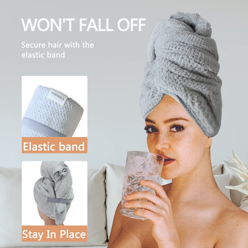 Chloven 2 Pack Extra Large Microfiber Hair Towel Wrap For Women 43 Inch X 24 Inch Anti Frizz Hair Drying Towel With Elastic Strap Hair Wrap Towels Absorbent Quick Dry Hair Turbans For Drying Long Hair - Image 2