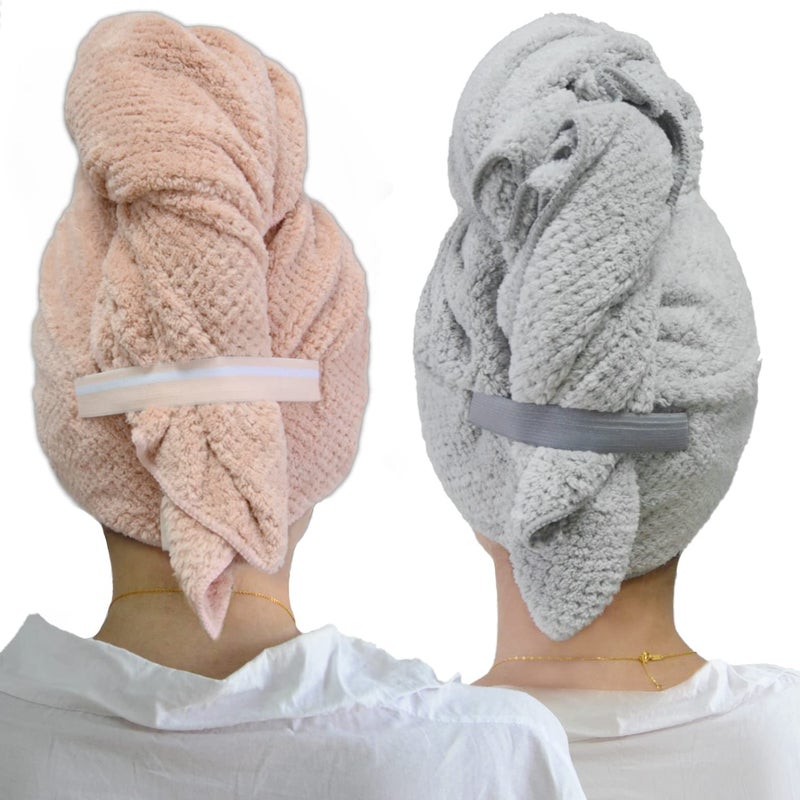 Chloven 2 Pack Extra Large Microfiber Hair Towel Wrap For Women 43 Inch X 24 Inch Anti Frizz Hair Drying Towel With Elastic Strap Hair Wrap Towels Absorbent Quick Dry Hair Turbans For Drying Long Hair - Image 1
