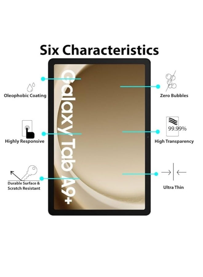 DUSALA Screen protector for Samsung Galaxy Tab A9 Plus 11 inch 2023 Edge to Edge Full Screen Coverage Anti Scratch Tempered Glass - Image 2