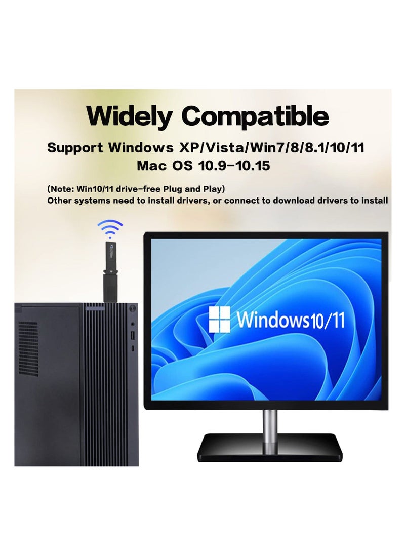 Y&D - USB WiFi Adapter, for Desktop PC Wireless Network AC1300Mbps Long Range, Dual-Band 5dBi High Gain Antenna, USB3.0, 2.4GHz/5GHz, Windows7-11/XP, Mac OS 10.9-10.15 - Image 1