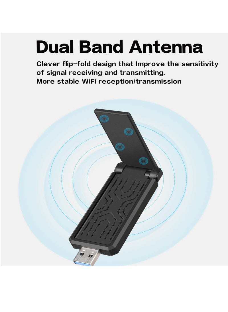 Y&D - USB WiFi Adapter, for Desktop PC Wireless Network AC1300Mbps Long Range, Dual-Band 5dBi High Gain Antenna, USB3.0, 2.4GHz/5GHz, Windows7-11/XP, Mac OS 10.9-10.15 - Image 1
