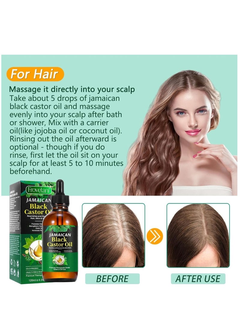 Frovetani 120ml Jamaican Black Castor Oil for Hair 100% Pure Cold Pressed Stimulate Growth for Hair Eyelashes Eyebrows Nails Skin Moisturizer Hair Oil and Body Oil Moisturizing Massage Oil  - Image 4