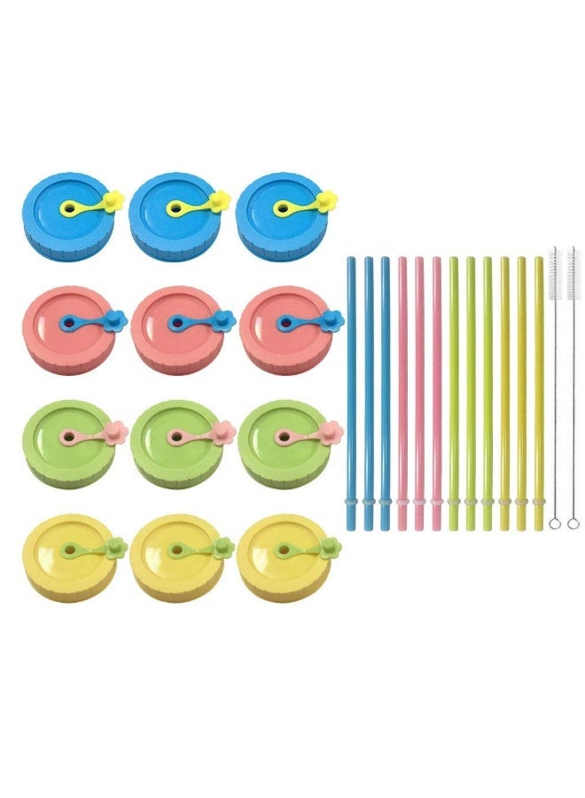 Mason Jar Lids with Straw Hole/Plastic Straws/Silicone Stoppers/Silicone Rings/Cleaning Brush, BPA Free Plastic Canning Lids, Great for Drinking & Food Storage(26 Pack)  - Image 1