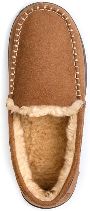 Zigzagger Men's Moccasin Slippers Memory Foam House Shoes, Indoor and Outdoor Warm Loafer Slippers, Tan, 8 M US - Image 3