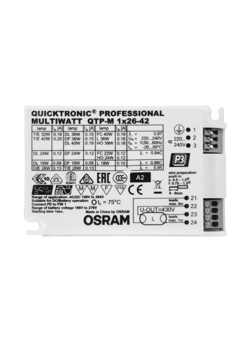 Osram Quicktronic QTP-M 1x26-42W Multiwatt Ballast 49W 220-240V - Image 1