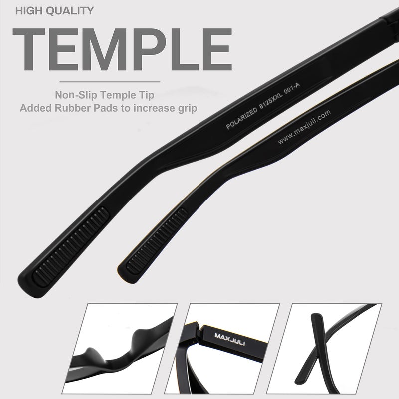 MAXJULI Polarized Big Sunglasses for Men Women with Big Heads UV 400 Protection (fit XL size) Black/Grey - Image 4