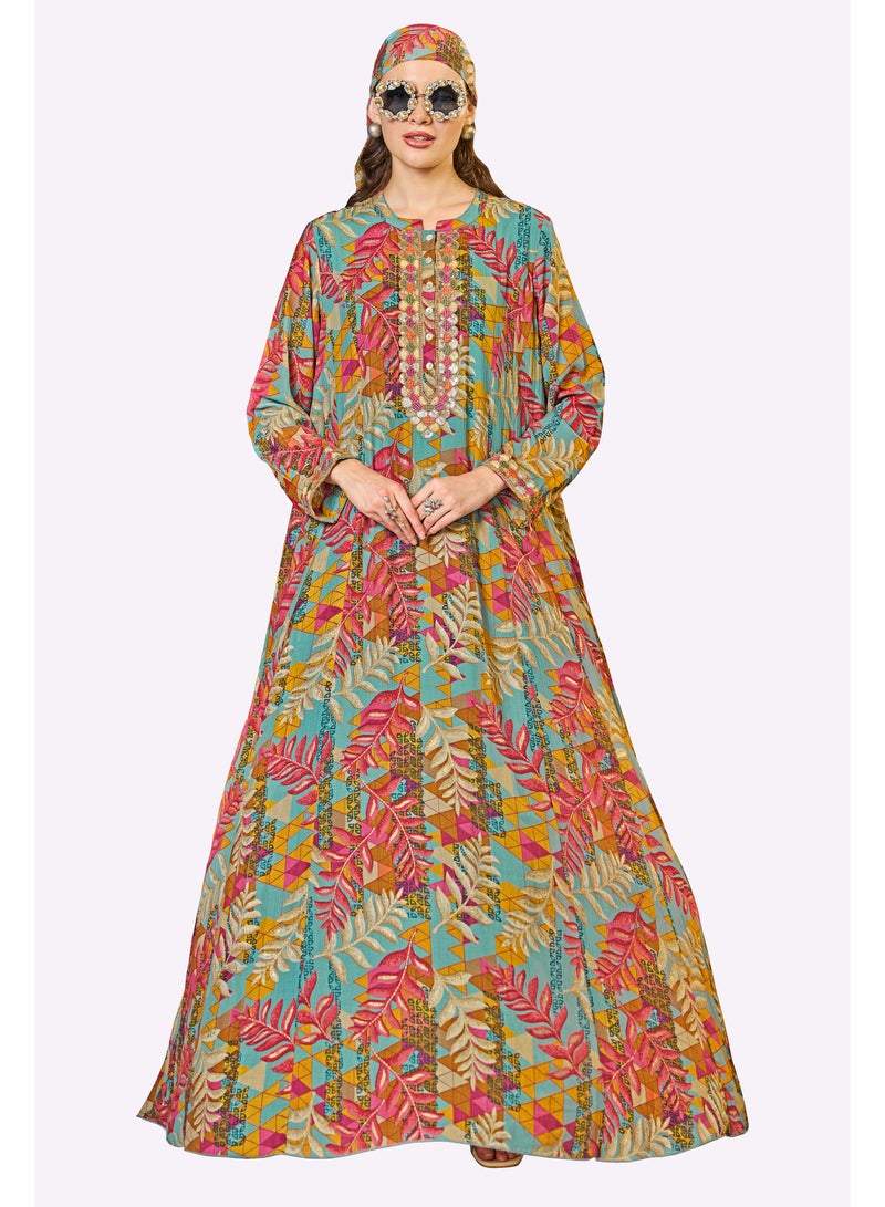 Sara Arabia جلابية سارة العربية بأوراق استوائية - Image 1