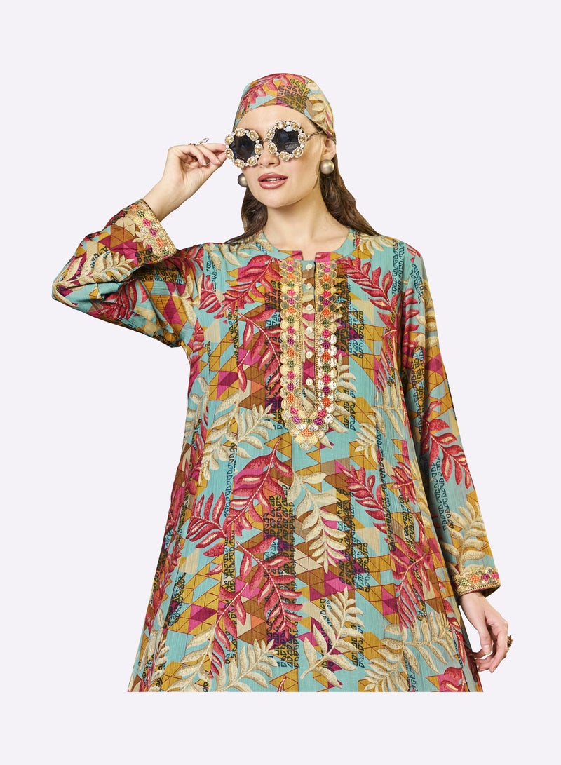 Sara Arabia جلابية سارة العربية بأوراق استوائية - Image 3