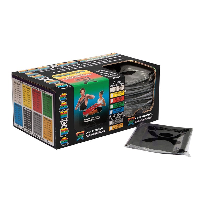 CanDo Singles Low Powder Exercise Band  4-foot singles  Black: X-Heavy (40 count) - Image 1