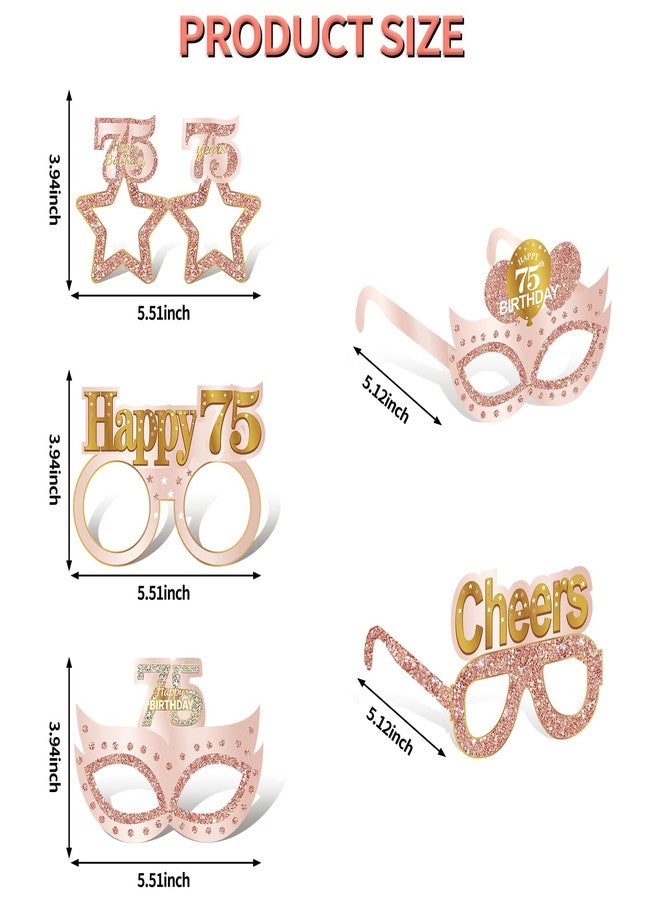 Guiruiy 24PCS 75th Birthday Eyeglasses Decorations for Women, Pink Rose Gold Happy 75th Birthday Paper Eyeglasses Party Supplies, Seventy five Year Old Bday Glasses Decor - Image 2