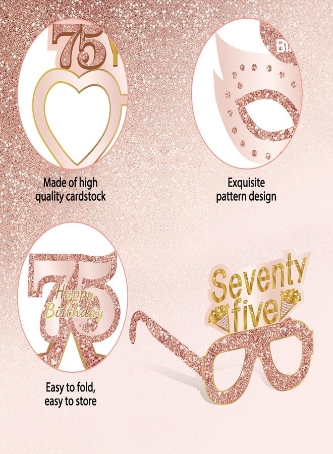 Guiruiy 24PCS 75th Birthday Eyeglasses Decorations for Women, Pink Rose Gold Happy 75th Birthday Paper Eyeglasses Party Supplies, Seventy five Year Old Bday Glasses Decor - Image 4