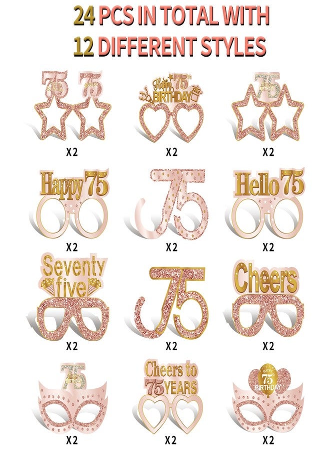 Guiruiy 24PCS 75th Birthday Eyeglasses Decorations for Women, Pink Rose Gold Happy 75th Birthday Paper Eyeglasses Party Supplies, Seventy five Year Old Bday Glasses Decor - Image 3