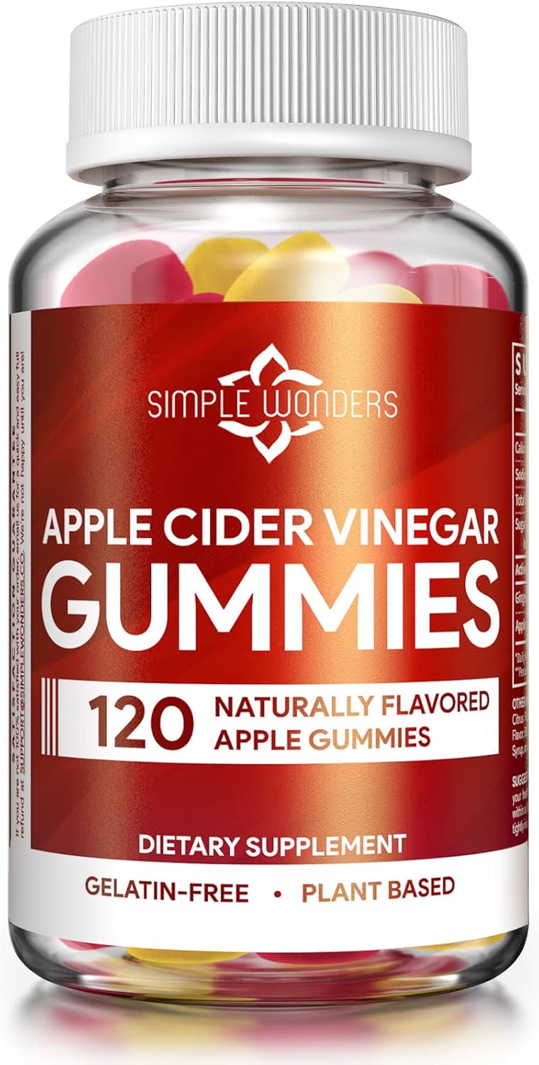 SIMPLE WONDERS Apple Cider Vinegar Gummies with The Mother  ACV Gummies for Detox Cleansing  Immune Support  Made with Black Carrot  Ginger Dry Extract  Pectin Based NonGMO GlutenFree 120 Gummies - Image 1
