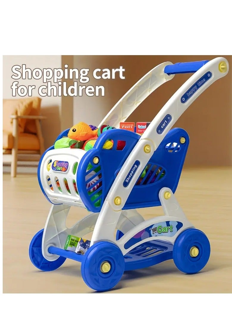 20 Piece Kids Shopping Cart Playset with Pretend Food and Accessories, Perfect for Ages 3+ for Pretend Play and Role Play Games (Blue) - Image 4