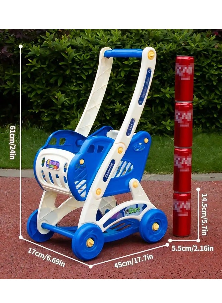20 Piece Kids Shopping Cart Playset with Pretend Food and Accessories, Perfect for Ages 3+ for Pretend Play and Role Play Games (Blue) - Image 3