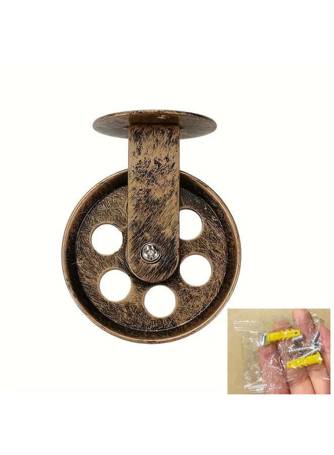 Antique Wall Ceiling Mount Pulley Wheel Rustic Vintage Style Adjustable Holder - Image 1