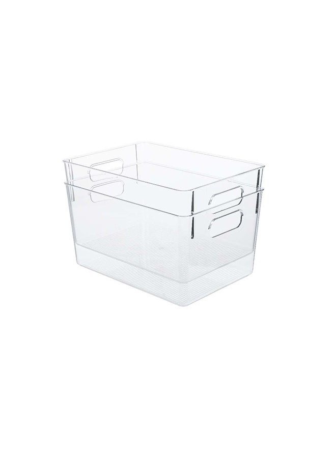 Noon East 2 Pieces Clear Square Storage Bins With Handles – Bpa-Free, Heavy-Duty 10Kg Capacity, Multi-Purpose Organizer For Pantry, Closet, Laundry Room, Kitchen, Bathroom,Under Sink Organization - Image 1