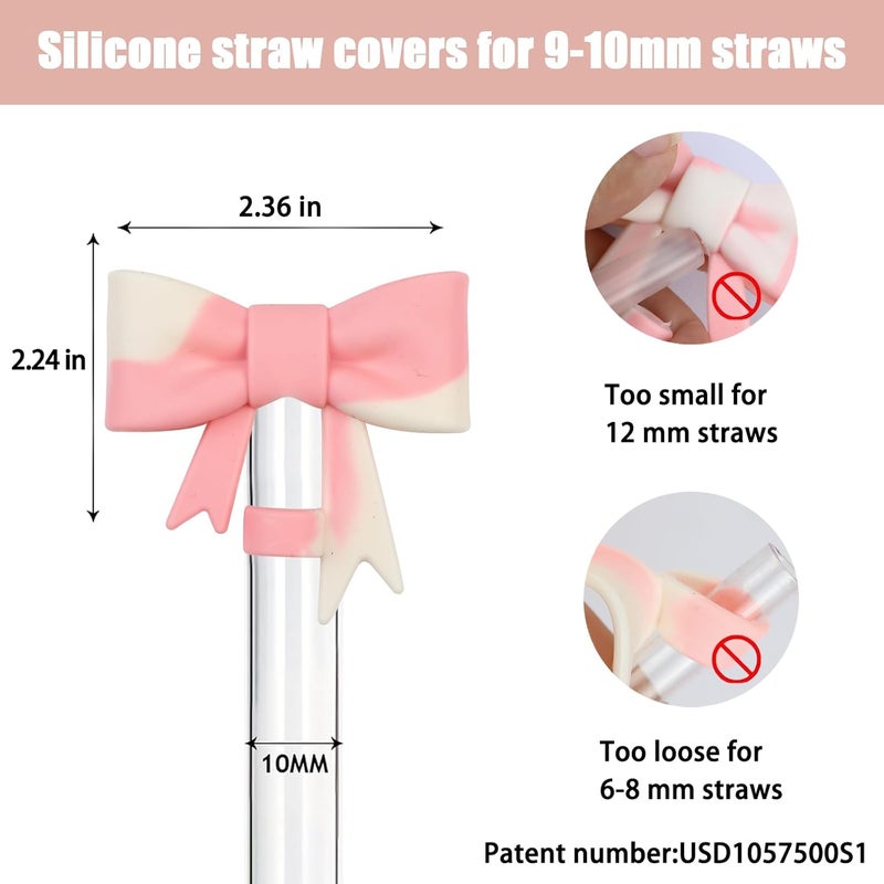 Hpebl 8Pcs Silicone Straw Toppers Covers for Stanley Cups 40/30oz 10mm(0.4in) Dust-Proof Bow Straw Covers Toppers Suitbale for Stanley Cup Accessories Reusable Straws Caps (Colorful-M) - Image 2