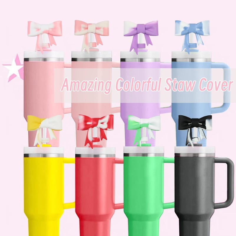 Hpebl 8Pcs Silicone Straw Toppers Covers for Stanley Cups 40/30oz 10mm(0.4in) Dust-Proof Bow Straw Covers Toppers Suitbale for Stanley Cup Accessories Reusable Straws Caps (Colorful-M) - Image 5