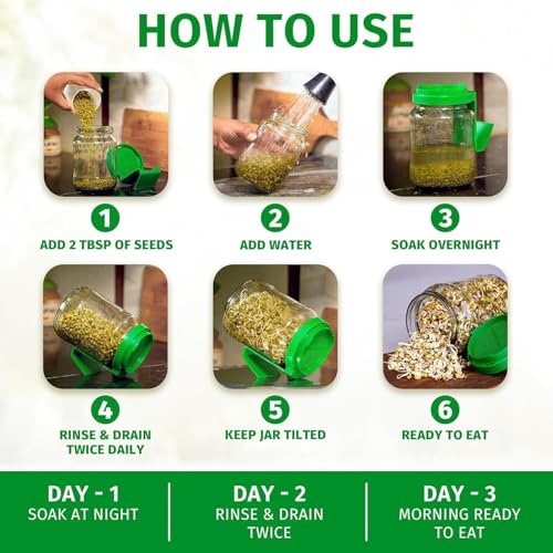 VIKIJO Sprout Maker Multi Use Sprouts Maker jars - 720 ML Glass Mason Jar with Mesh Lid for All Seeds & Beans, Sprouts Making jar with e-book - Image 4