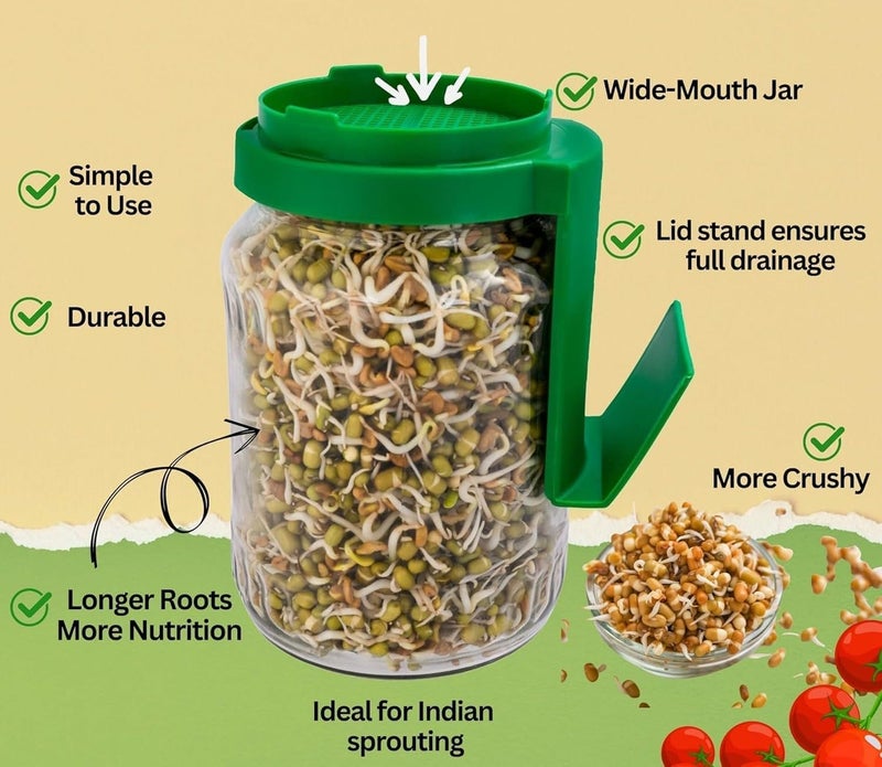 VIKIJO Sprout Maker Multi Use Sprouts Maker jars - 720 ML Glass Mason Jar with Mesh Lid for All Seeds & Beans, Sprouts Making jar with e-book - Image 2