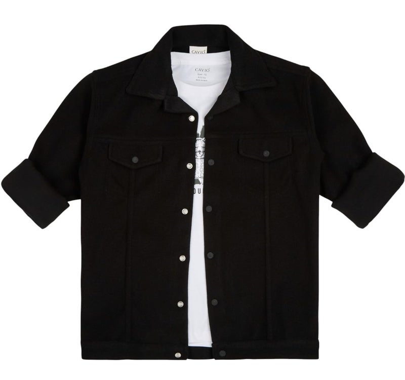 CAVIO Boys Full Sleeves Solid Black Shirt and T-Shirt Set - Image 1
