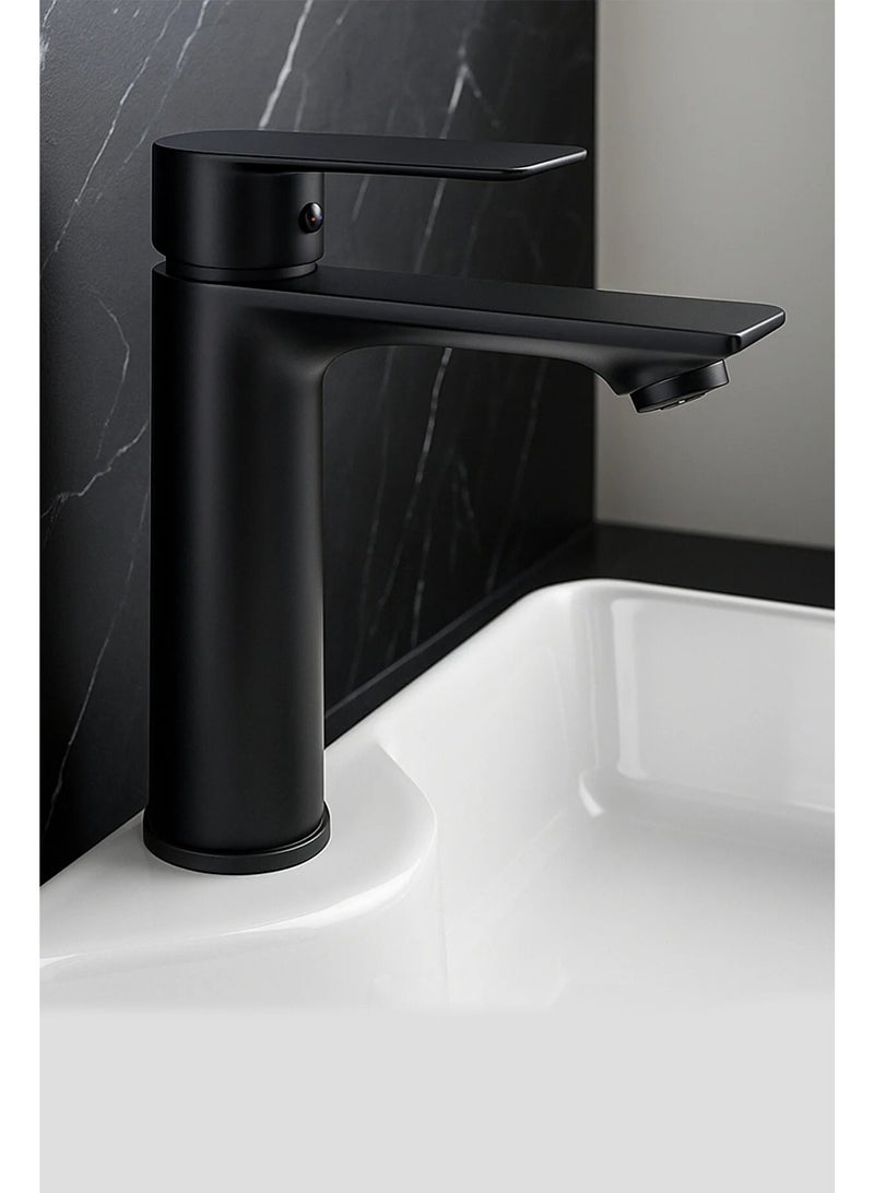 ريفر صنبور حوض حمام من الفولاذ المقاوم للصدأ مع خرطوم – صنبور مغسلة بمقبض واحد موفر للمياه للمياه الساخنة والباردة (أسود) - Image 2