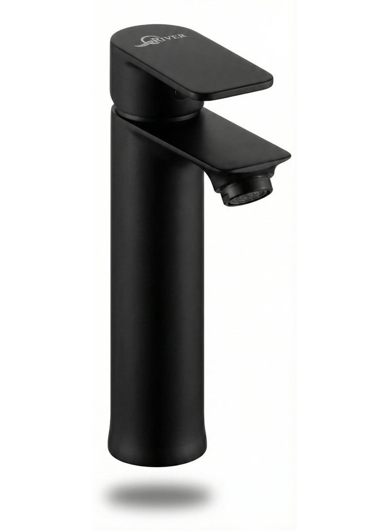 ريفر صنبور حوض حمام من الفولاذ المقاوم للصدأ مع خرطوم – صنبور مغسلة بمقبض واحد موفر للمياه للمياه الساخنة والباردة (أسود) - Image 1