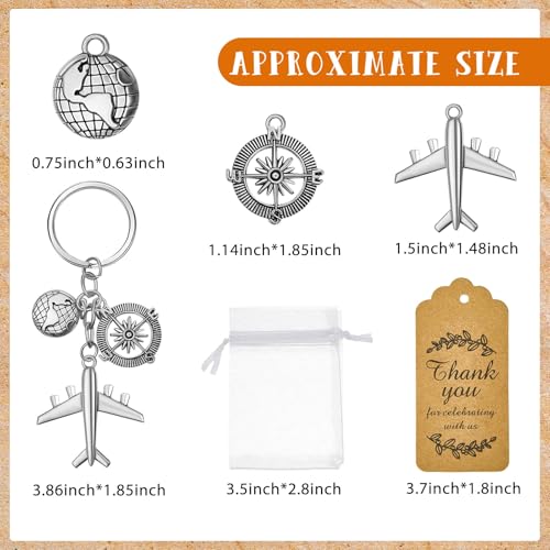 Henoyso 20 Sets Airplane Keychain Party Favor, Including Airplane Compass Keychain with Thank You Tags, Organza Favor Bag for Party - Image 2