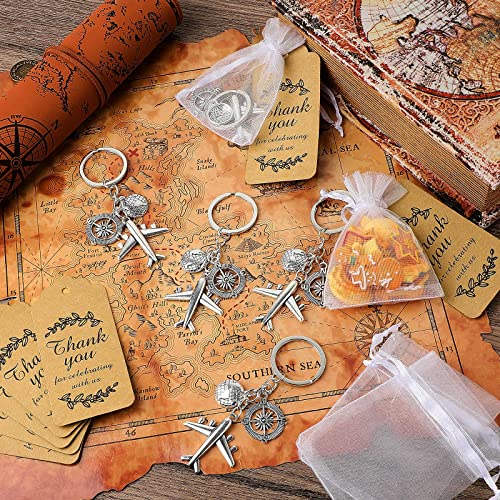 Henoyso 20 Sets Airplane Keychain Party Favor, Including Airplane Compass Keychain with Thank You Tags, Organza Favor Bag for Party - Image 4