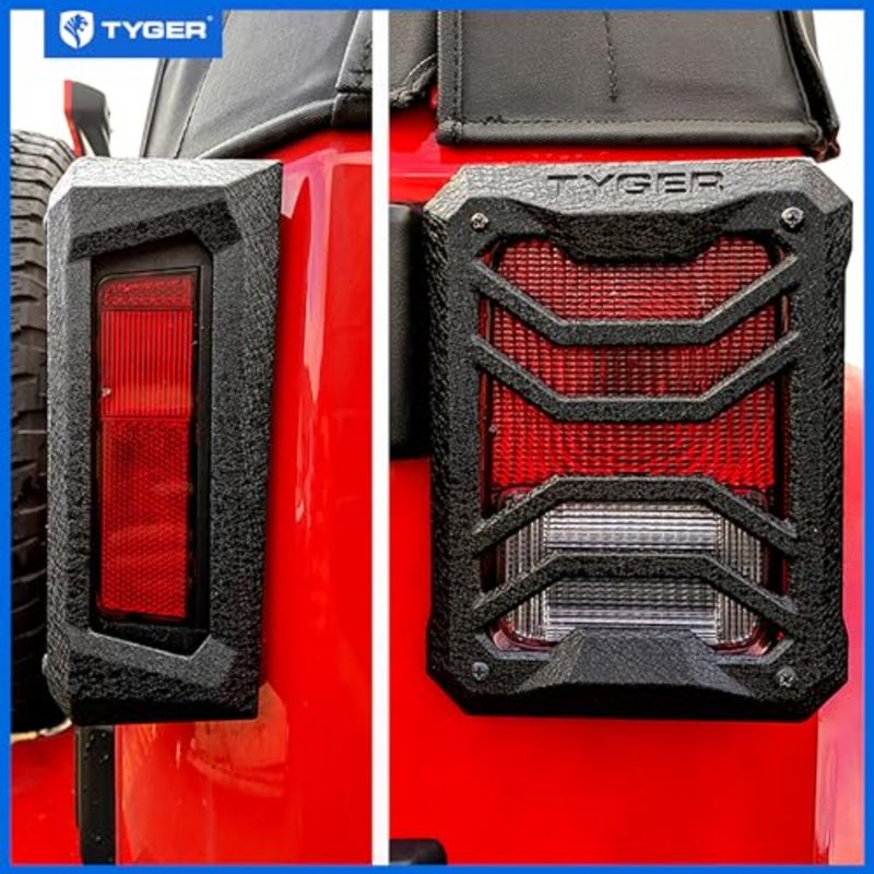 TG-TG7J83338 Tail Light Guards Covers Compatible with 2007-2018 Jeep Wrangler JK Not for JL Textured Black Cast Aluminum Alloy Powder Coated - Image 3