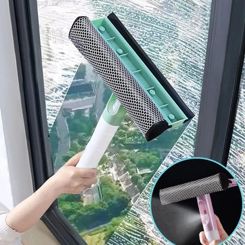 SHOPECOM Window Cleaner Wiper Scraper with Water Spray Bottle Multi Purpose Glass Cleaner Kit 3 in 1 Scraper Sprayer Bottle Stainless Steel Wiper for Home Car