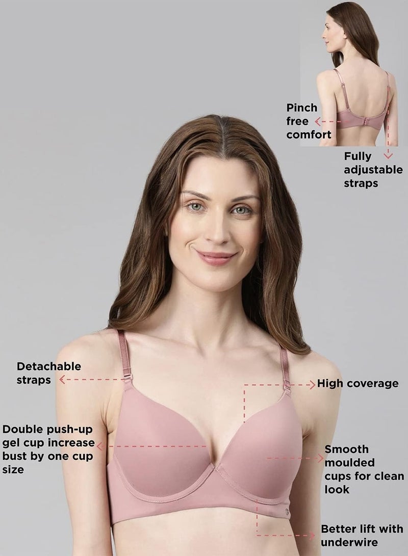 enamor Women Underwire Push Up Soft Cup Bra Adjustable Strap Nostalgia Rose - Image 3