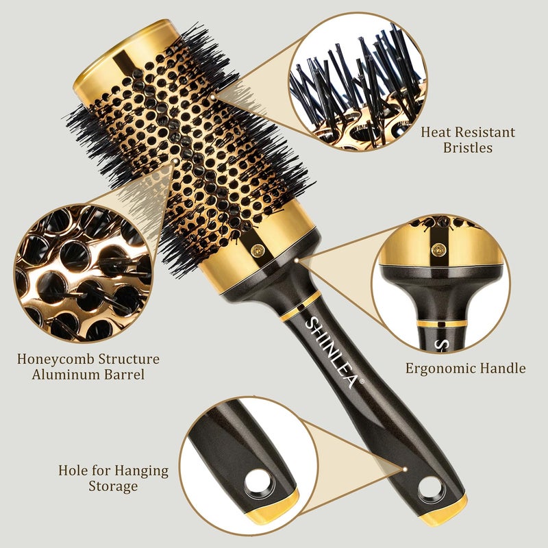 SHINLEA Large Round Brush for Blow Drying, Aluminum Round Hair Brushes for Women, Roller Brush for Blow Drying and Styling, Gold, For Curly and Straight-2 Inch Barrel, 2.95 Inch with Bristles - Image 2