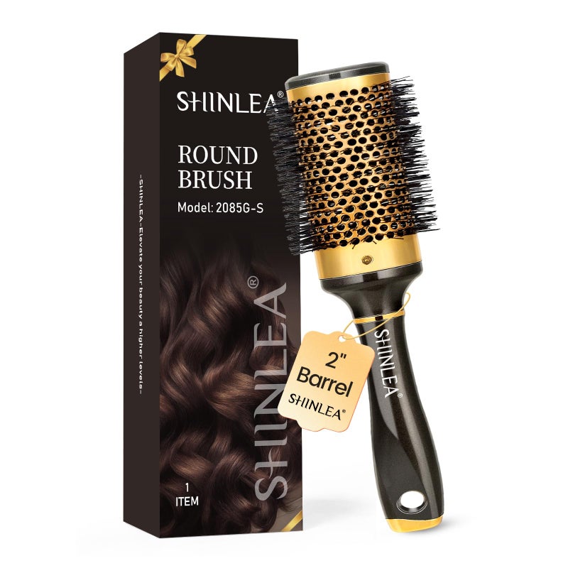 SHINLEA Large Round Brush for Blow Drying, Aluminum Round Hair Brushes for Women, Roller Brush for Blow Drying and Styling, Gold, For Curly and Straight-2 Inch Barrel, 2.95 Inch with Bristles - Image 1