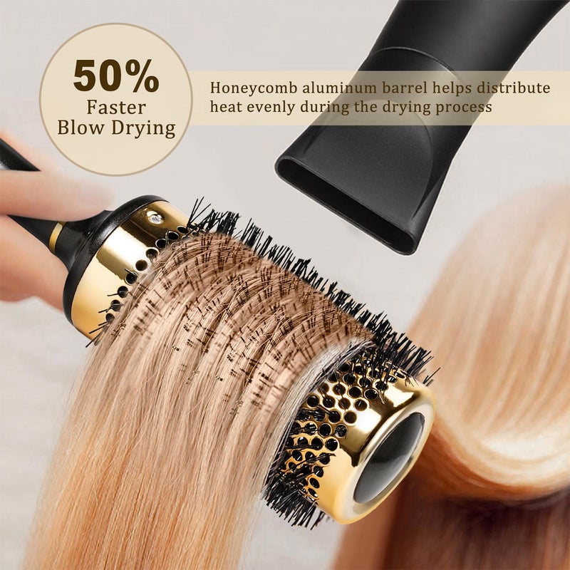 SHINLEA Large Round Brush for Blow Drying, Aluminum Round Hair Brushes for Women, Roller Brush for Blow Drying and Styling, Gold, For Curly and Straight-2 Inch Barrel, 2.95 Inch with Bristles - Image 3