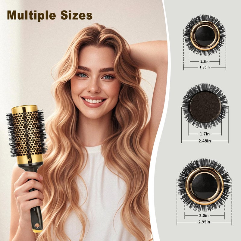 SHINLEA Large Round Brush for Blow Drying, Aluminum Round Hair Brushes for Women, Roller Brush for Blow Drying and Styling, Gold, For Curly and Straight-2 Inch Barrel, 2.95 Inch with Bristles - Image 4