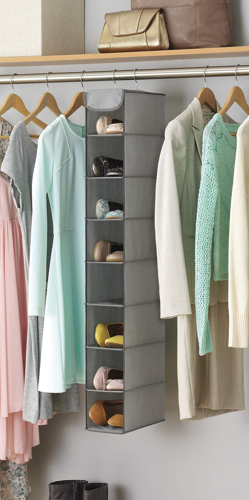 Whitmor Hanging Shoe Shelves - 8 Section - Closet Organizer - Grey - Image 2