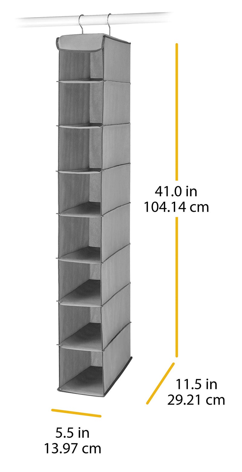 Whitmor Hanging Shoe Shelves - 8 Section - Closet Organizer - Grey - Image 3