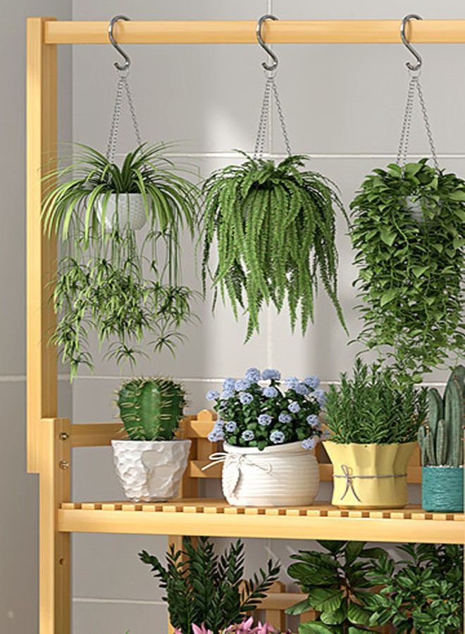NKX 2 -Tier Flower Pot Holder Rack with Hanging Rod - Image 2
