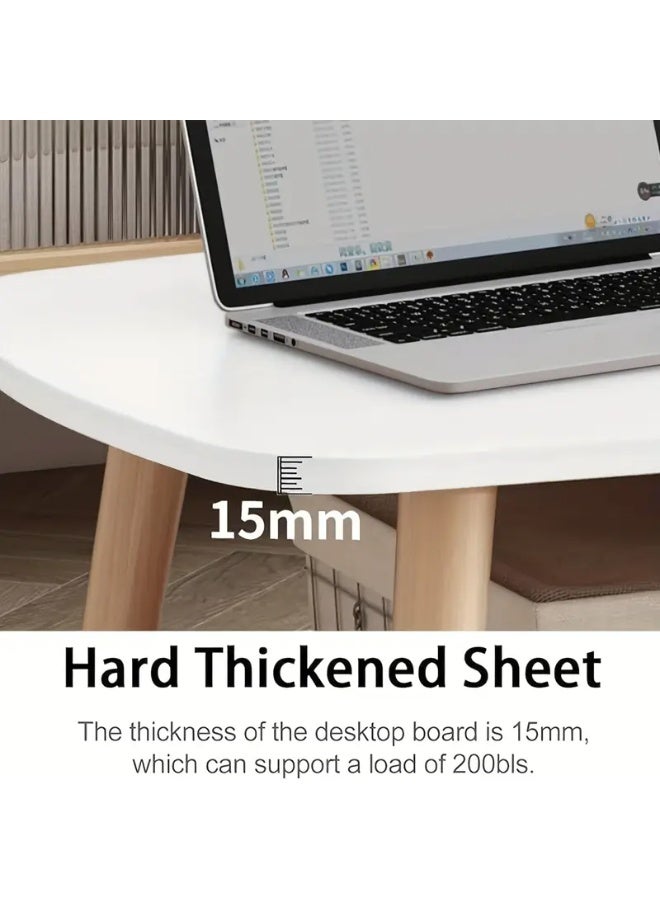Generic A small white rectangular coffee and tea table with a second lower shelf and two drawers. It is a table with drawers for storage that is placed in the middle of the living room and is suitable for living rooms, chalets, lounge rooms, offices, or cinema rooms. With drawers and open shelves, the table saves space for storage. The table legs are wood-colored, strong and durable, made of solid wood. Size: 100*50 and height: 42 cm.  - Image 3