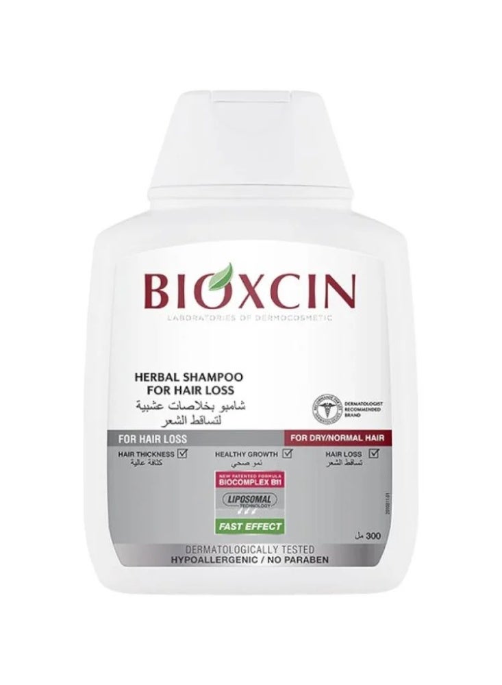 Shampoo with herbal extracts for normal and dry hair loss, 300 ml
